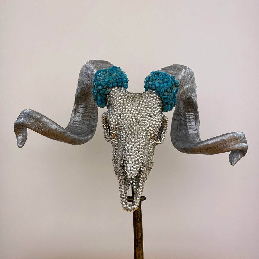 TURQUOISE  AND CRYSTALS - EMBELLISHED ANIMAL SKULL