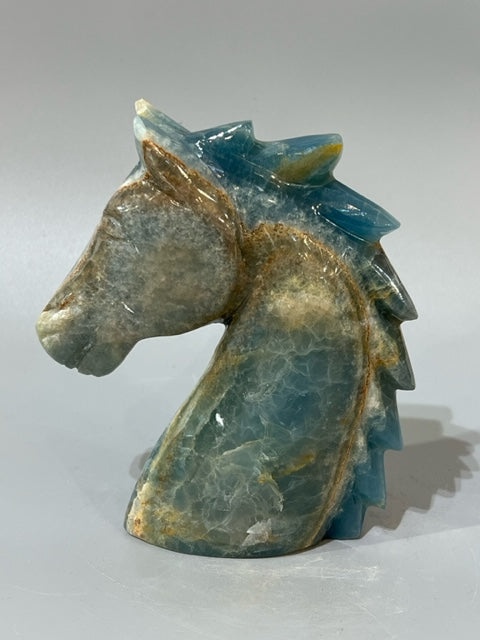 Blue Calcite Carved Horse Head