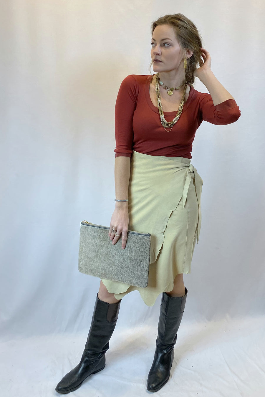 SUEDE WRAP SKIRT IVORY