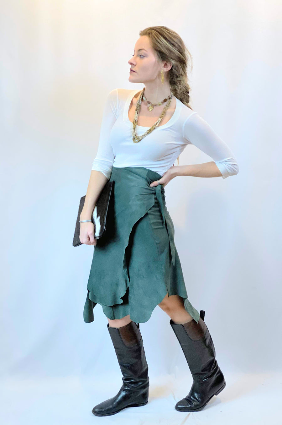 SUEDE WRAP SKIRT TEAL