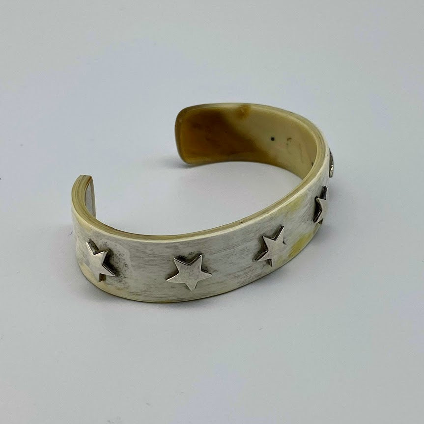 SLIM HORN CUFF WITH SILVER STUDS